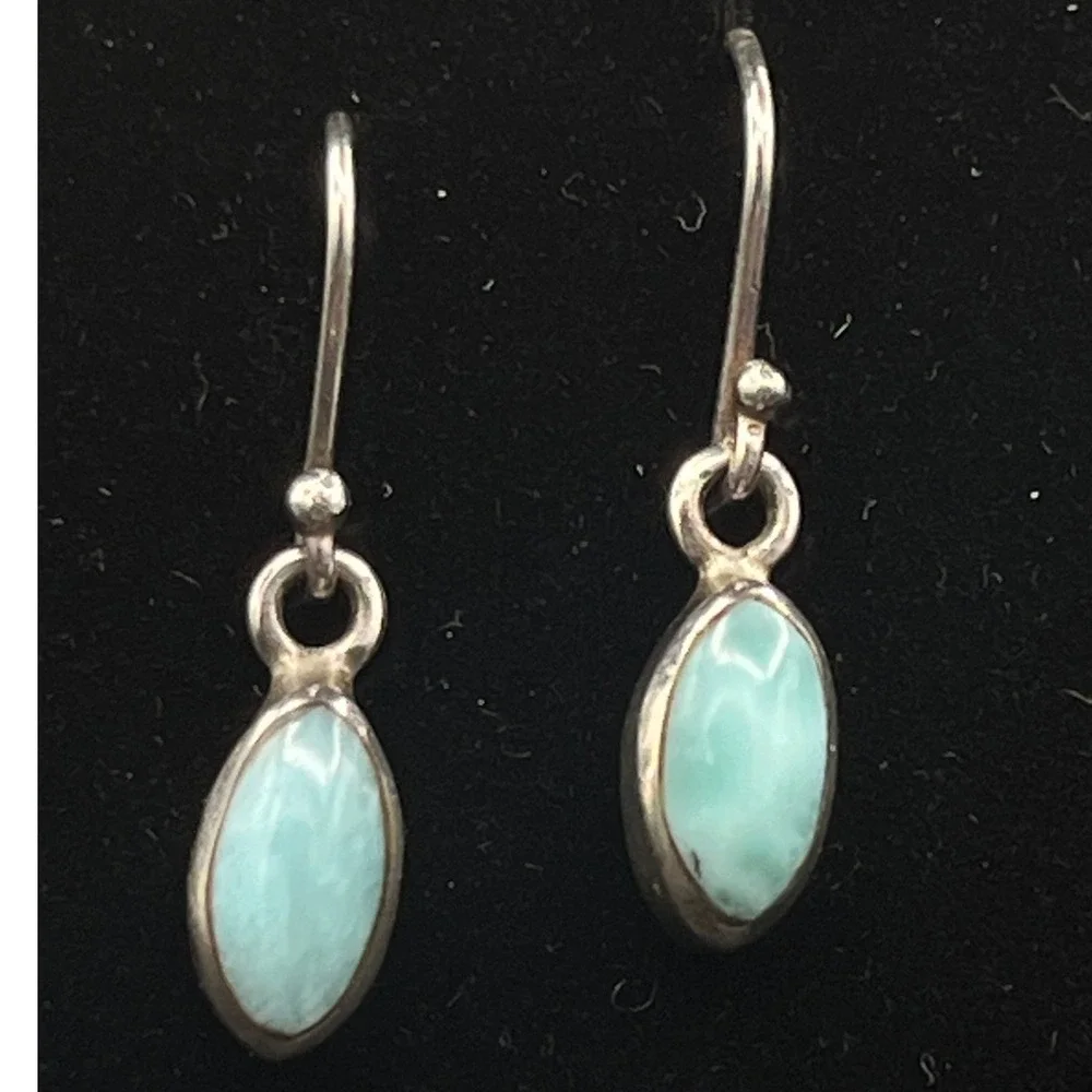 Handmade Larimar Earrings Marquise 925 Sterling Silver Dangles